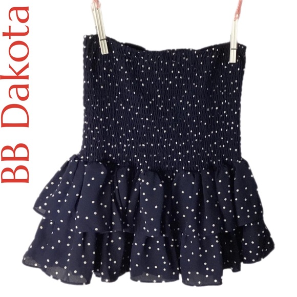 BB Dakota Skirt XS Y2K Navy & White POLKA DOTS Ruffled Sheered Mini - Picture 3 of 14